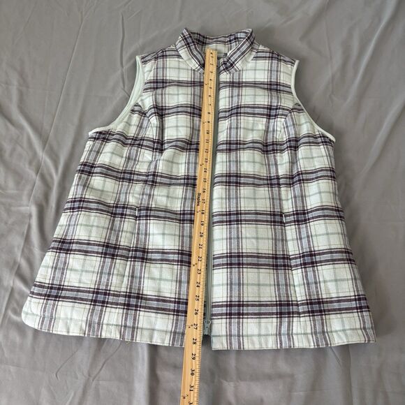 J.JILL Light Blue Plaid Flannel Fleece Lined Puffer Vest Size XL - Women's - Picture 7 of 8